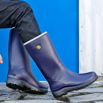 雨鞋男高筒加绒保暖厨房防滑水鞋外卖钓鱼耐磨大码男士雨靴 深蓝色 44