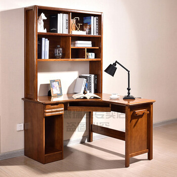 书柜书桌组合一体式 初中生学习桌成人高中全实木转角书桌书架组合