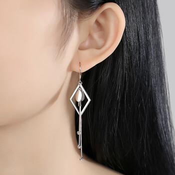 ujk菱形流苏耳环女新款潮银耳饰长款耳坠送女友七夕情人节礼物菱形