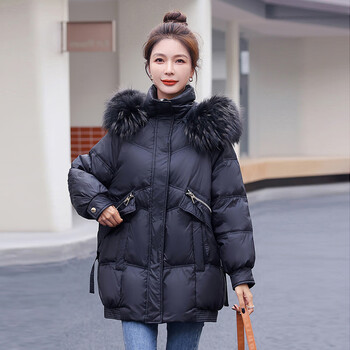 高端女装2022新款加肥加大短款码服女200斤胖mm260孕妇连帽大毛领外套
