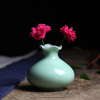 小瓷瓶 餐桌上的装饰花瓶 迷你陶瓷小花瓶 龙泉善青坊青瓷摆件简约