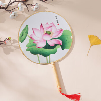 团扇汉服扇子儿童舞蹈扇旗袍中国风古装古典小号女童中式便捷 荷花秀