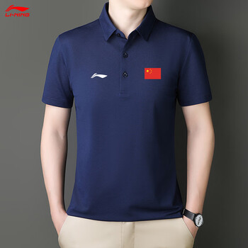 李宁中国短袖2023夏季新款男士抗紫外线红旗polo衫运动上衣t恤女深蓝