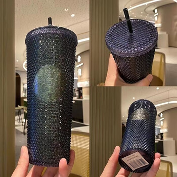 星巴克钻石榴莲杯吸管杯大容量水杯节日礼品杯710ml全新40色限定 黑金