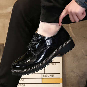 皮鞋男英伦亮皮韩版潮流男鞋青年学生百搭男士休闲小皮鞋995黑色59938