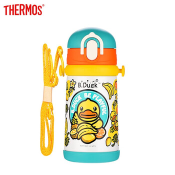 膳魔师THERMOS 儿童保温杯316不锈钢幼儿园水杯 小黄鸭IP款便携肩带400ml保温壶 保温保冷 