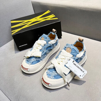 自菅檀健次赵露思鞋smilerepublic鞋子厚底开口笑帆布鞋板鞋 牛仔蓝