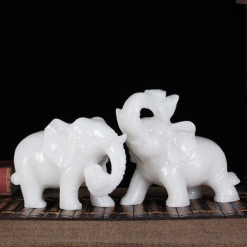 缘汇阁 天然玉石大象摆件一对办公室摆设玉器象雕刻工艺品装饰乔迁礼品