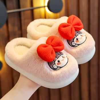 女童可爱卡通蝴蝶结公主鞋室内居家保暖小女孩棉拖鞋1-12岁儿童穿的