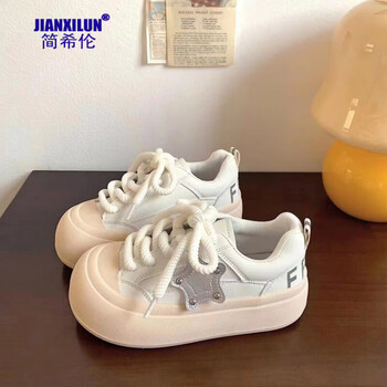 shi)大头丑萌小白鞋女春夏新款轻便防滑面包鞋百搭休闲学生星星板鞋女