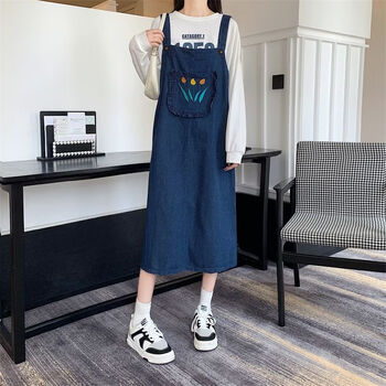 梦莲娅妹妹小个子学生减龄牛仔背带裙减龄牛仔背带裙女小个子学生春