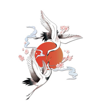 浮生国潮丹顶鹤车贴创意中国风仙鹤车身遮挡划痕汽车后档玻璃装饰贴纸
