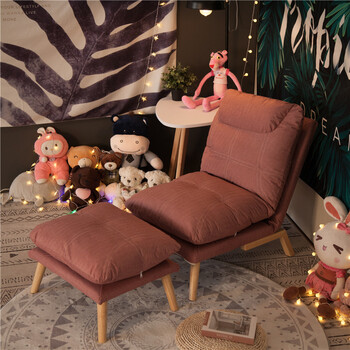 可爱少女心榻榻米床现代简约阳台小单人折叠网红躺椅铁锈红沙发脚蹬