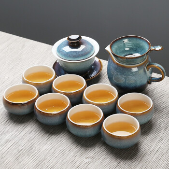 苏氏陶瓷（SUSHI CERAMICS）茶具新窑变银丝釉陶瓷茶碗苹果茶杯13头功夫茶具套装