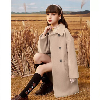 迪弟尼女童高端双面羊绒大衣手工大衣儿童大衣女冬款2022新款风衣外套