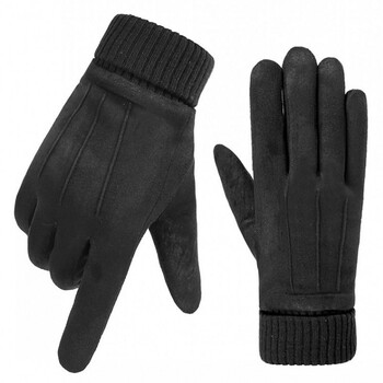 触屏女加绒加厚棉保暖防风防滑男士运动夜光户外手套黑色三道线均码
