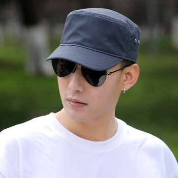 夏季男士平顶帽子户外速干帽防晒遮阳帽薄款透气鸭舌帽男徒步凉帽灰色