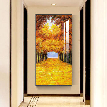 走廊玄关装饰画现代简约五福临门挂画过道壁画轻奢发财树 金光大道 d
