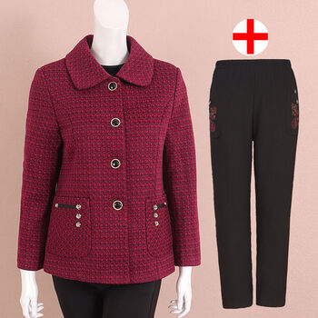 大码女装带有扣子的秋衣外套中年人妇女士中老年人秋装女短外套春秋九