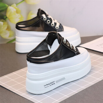 诺石坡跟厚底鞋子女小白鞋无跟透气网面高跟内增高拖鞋女夏新款松糕厚