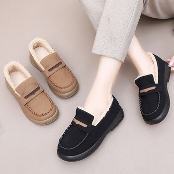 足力健健康秋冬季豆豆鞋女加绒保暖休闲鞋加厚懒人鞋毛毛鞋一脚蹬女