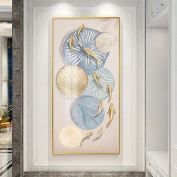倍思家2021新款进门玄关装饰画入户走廊过道墙壁画九鱼图新中式寓意挂