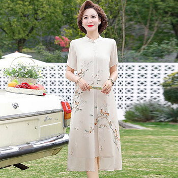 中年夏装中国风连衣裙气质中袖改良旗袍裙减龄女显瘦裙子40岁50 zh