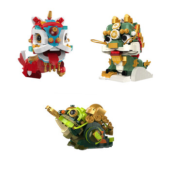 恩宝乐醒狮摆件模型积木神兽麒麟国潮锦鲤舞狮玩具男孩生日礼物纳福