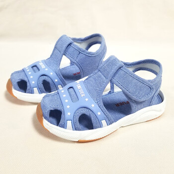 凉鞋布面透气儿童凉鞋帆布舒适女童鞋男童学步蓝色25码内长约155cm