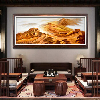 名图纯手绘客厅装饰画山水画万里长城挂画办公室沙发背景装饰画壁画可