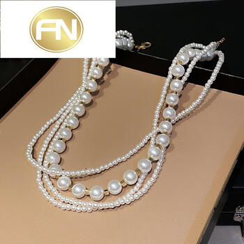 fn韩国时尚新款多层珍珠项链锁骨链颈链夸张个本命年送女友母亲礼物