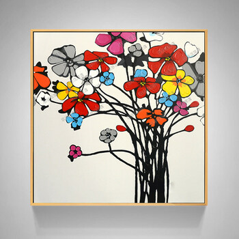 厅装饰画花卉手绘油画玄关餐厅挂画卧室有框画小花迷人 y268(1) 75*75