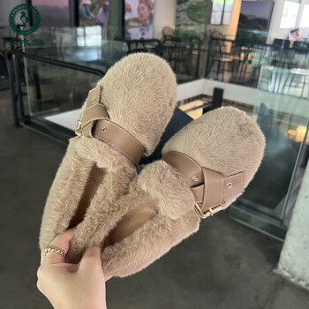 啄木鸟仙女厚底毛毛鞋女外穿秋冬新款水貂毛保暖加绒棉鞋一脚蹬豆豆