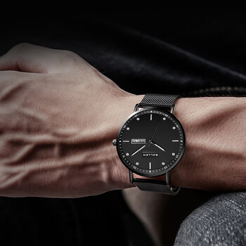 梭伦sollen手表男士简约时尚休闲瑞士石英表防水学生创意个性运动全黑