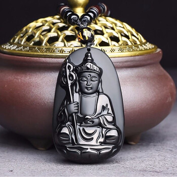 天然黑曜石实用地藏王菩萨吊坠男女送人挂件雕刻送父母纪念虎年礼物