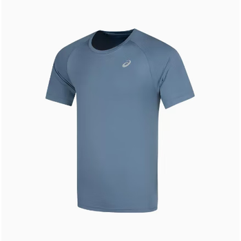 亚瑟士asics男子圆领透气t恤男式跑步短袖t恤灰蓝色m