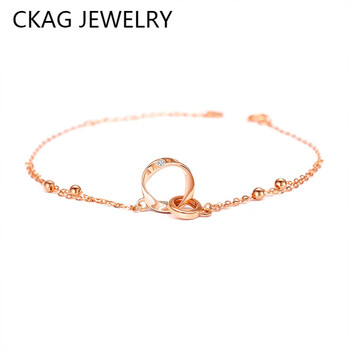 ckag18k彩金环环相扣钻石手链女轻奢小众百搭设计玫瑰金手饰珠宝送女