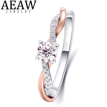 AEAW Jewelry18K双色金镶D色人工培育钻石戒指人造钻石戒指 送女朋友生日礼物 NGIC/40分/D/VVS1/3EX/N