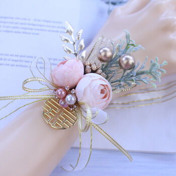 色新娘伴娘手腕花新郎伴郎襟花胸花结婚礼外拍摄道具 香槟色手腕花