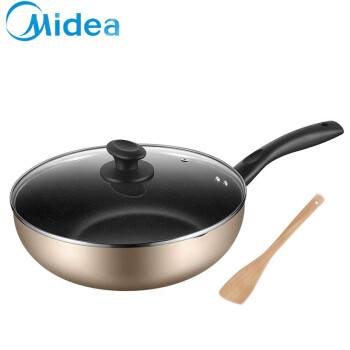 美的（Midea）典雅金麦饭石色涂层不粘炒锅家用炒锅电磁炉煤气灶适用炒菜锅平底锅煎锅增竹铲 香槟金28WOK302