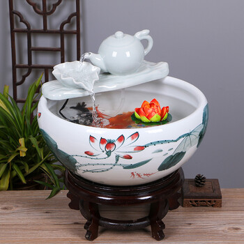 荷花缸水缸 养鱼水缸 造景庭院景德镇陶瓷鱼缸客厅喷泉桌面流水鱼缸