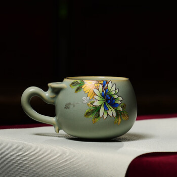 成艺 功夫茶杯单杯陶瓷品茗杯主人杯杯垫杯托套装 清雅凝香天青盈福提