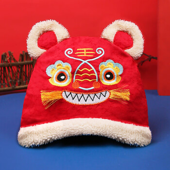 婴儿虎头帽宝宝过年满月百天周岁帽子秋冬新生儿胎帽中国风刺绣老虎帽