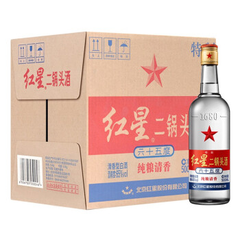 红星 白酒 特制白标 二锅头 清香型 65度 500ml*12瓶 整箱装（新老包装随机发货）高度白酒 高度酒