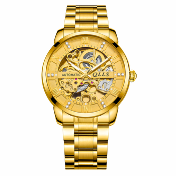 奇洛时(qlls)全自动机械表男镂空镶钻商务夜光瑞士风格七夕情人节礼物