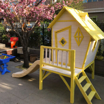 戶外大型兒童木屋遊戲房攀爬樹屋滑梯帳篷屋幼兒園玩具粉色遊樂園