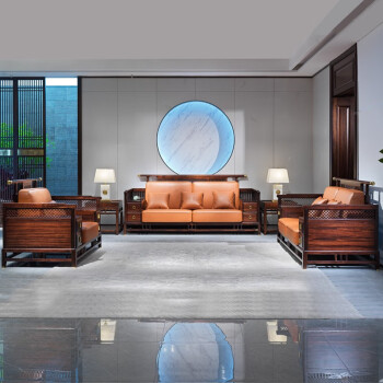 法蒂豪庭高端别墅客厅家具新中式实木沙发乌金木大款123组合沙发带扶手箱 单人位