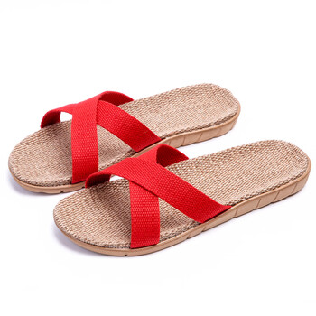 aignesa亚麻拖鞋家用居家室内情侣木地板厚底拖鞋女夏季防滑沙滩度假