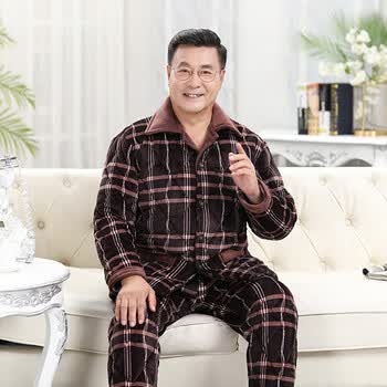 凤倪老人睡衣男中老年男士家居服冬季加绒加厚保暖套装爸爸居家服大码