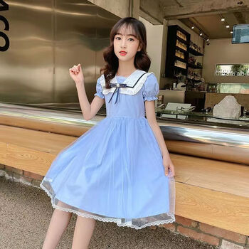 宝慕黛女大童连衣裙夏装2023儿童洋气短袖公主裙女孩夏季女童长裙子